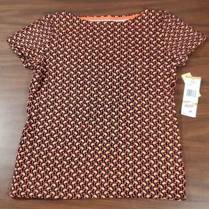 NEW NWT Jones New York Flamingo Cap Sleeve Classic Navy Combo Shirt Small Petite